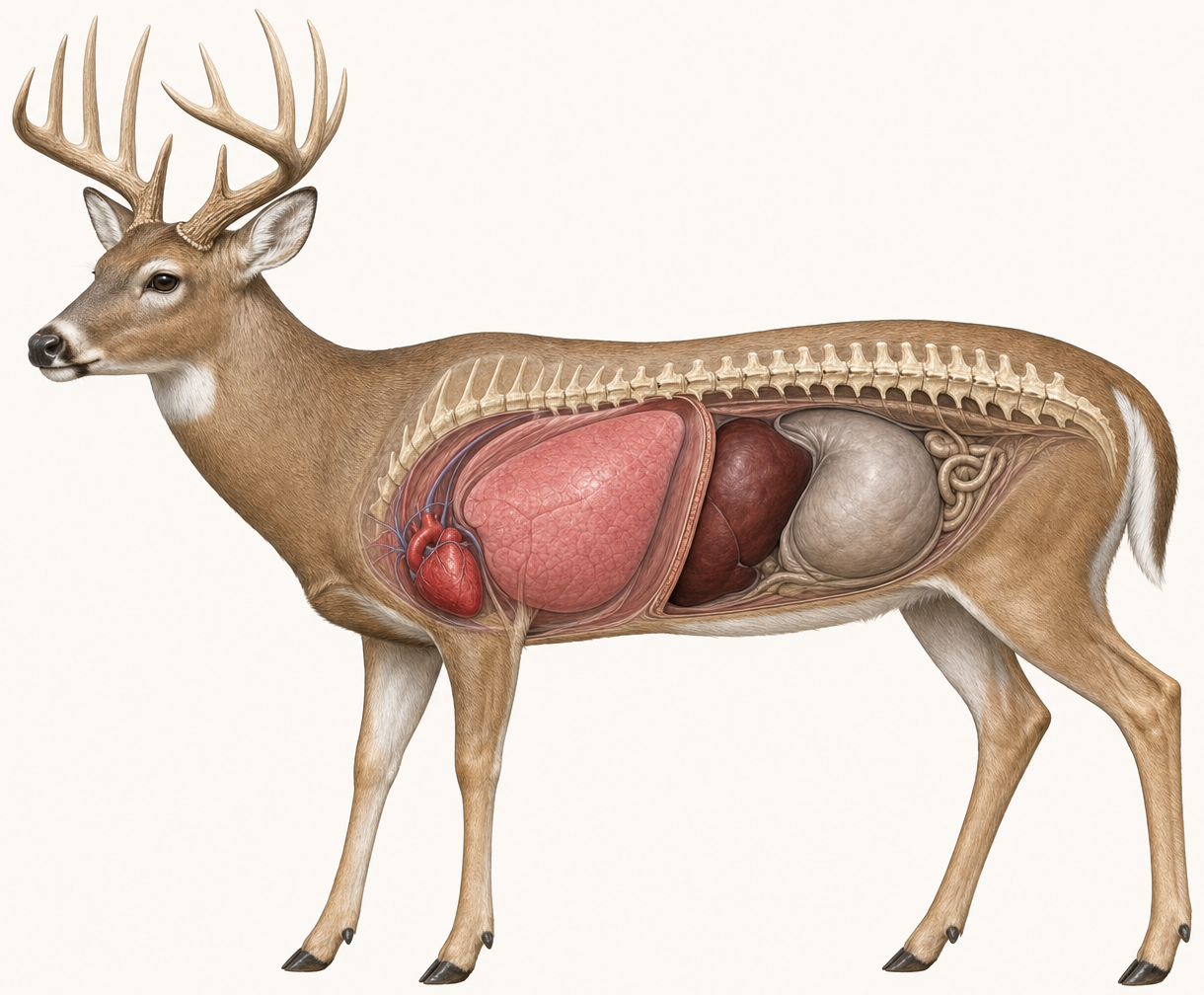 Whitetail deer anatomy — broadside